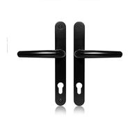 Uros Matt Black UPVC Door Handle, (PZ 92mm, 211mm Screw Hole Distance, 243mm Overall) Long Backplate Aluminium, Front Door Handle