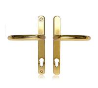 Uros Polished Brass UPVC Door Handle, (PZ 92mm, 211mm Screw Hole Distance, 243mm Overall) DDA Compliant, Long Backplate, Stainless Steel Front Door Handle