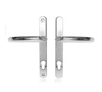 Uros Polished Chrome UPVC Door Handle, (PZ 92mm, 211mm Screw Hole Distance, 243mm Overall) DDA Compliant, Long Backplate, Stainless Steel Front Door Handle