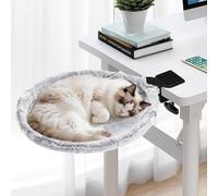 Uross Cat Desk Bed - 180° Rotating Cat Hammock Beds Soft & Comfortable Rabbit Fur Bed, Modern Indoor Cats Nest Furniture for Office Desks and Game Tables, Island Table-Supports 50 lbs (LightGrey)