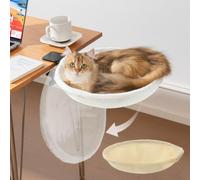Uross Cat Desk Bed, One-Click Foldable Circular Cat Perch, Soft Faux Rabbit Fur, Space Saving Holds Up To 40lb