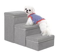 Uross Dog Stairs with Storage 3-Steps, Pet Steps for Small Medium Large Dogs, Pet Stairs to Bed for Old Dog Cats, Pets Puppy Steps for Couch (Grey)