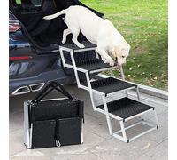 Uross Foldable Folding Dog Steps for Car 4 Steps - Collapsible Pet Sairs Ramp for Car and SUV, Aluminum Dog Ramp Stairs for Large Dogs,Telescoping Pet Step Stair Ladder for Truck