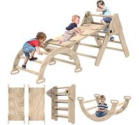 Toddler Climbing Toys Indoor, Foldable Climbing Toys for Toddlers, Montessori Climbing Set with Triangle Climber, Arch Ramp, Rock Climber, Slide, Rocker, Wooden Montessori Toys for Toddlers