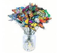 URPIZY 50pcs 3D Butterfly Garden Stakes, Colorful Plastic Decor Flower Beds and Pots, Waterproof Outdoor Lawn Ornaments Parties, Mixed Color, 25cm Length