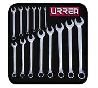 Urrea 12-Point Combination Wrench - 14-Piece (1/4" - 1-1/16") Mechanics Tool Kit with Roll-up Storage Pouch & Fully Polished Nickel-Chrome Finish - 1200D