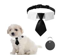 URROMA 1 Pack Dog Tuxedo Collar with Black Tie, Dog Neck Tie Adjustable Dog Necktie Collar with Quickly Release Buckle for Small Medium Dogs, S
