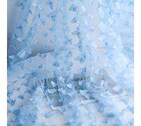 URROMA 1 Yard Blue 3D Butterfly Lace Fabric,Soft Bridal Decor Fabric Embroidery Mesh Tulle for DIY Wedding Dresses,Veils Costume Accessories
