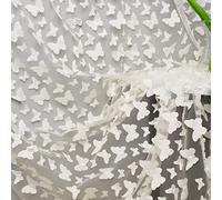 URROMA 1 Yard Embroidery Butterfly Lace Fabric, Beige 3D Butterfly Lace Fabric Mesh Tulle lace for DIY Wedding Dress Costume Accessories Veil Home Decor