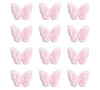 URROMA 12 Pcs Pink 3D Nylon Butterfly Handmade Lace Trim Decors Double Organza Layers Fabric Sewing Embroidery for DIY Hair Clips Curtain Decors