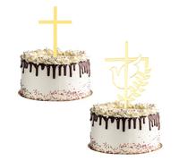 URROMA 12Pcs Baby Shower Cupcake Toppers, Gold Cross and Peace Dove Cake Toppers Cross Cake Topper Cake Toppers for Birthady Baby Shower Party Decors