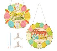 URROMA 2 PCS Wooden Easter Decoration,Unfinished Round Happy Easter Wood Plaque DIY Your Own Easter Ornaments for Crafting Outdoor Home Wall Decoration