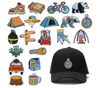 URROMA 20 PCS Embroidered Iron on Patches,Mixed Camping Applique Sew on Patches for Outdoor Adventure Themed Jackets Hats Backpacks DIY Accessory
