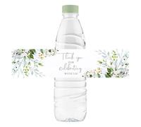 URROMA 200Pcs Green Leaf Water Bottle Labels Thank You for Celebrating with Us Bottle Wraps Sticker Bottle Decor for Wedding Baby Shower(Style B)