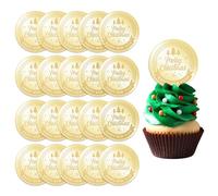 URROMA 20Pcs Happy New Year Cupcake Toppers, Merry Christmas Golden Round Acrylic Cupcake Charm Christmas Themed Mirror Cake Discs for DIY Decor Supplies