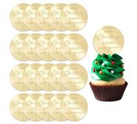 URROMA 20Pcs Merry Christmas Cupcake Toppers, Happy New Year Golden Round Acrylic Cupcake Charm Christmas Themed Mirror Cake Discs for DIY Decor Supplies