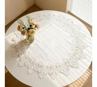 URROMA 23.6inch Polyester Round Doily, Beige Lace Floral Table Topper Decoration Cover Embroidery Trim Placemats Rustic for Home Dining Tablecloth Kitchen