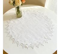URROMA 23.6inch Polyester Round Doily, Beige Leaf Floral Table Topper Decoration Cover Embroidery Trim Placemats Rustic for Home Dining Tablecloth Kitchen