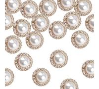 URROMA 30 Pcs Faux Pearl Buttons with Rhinestone, Gold Retro Vintage Pearl Acrylic Buttons Round Crystal Buttons Sew on Buttons Embellishments for DIY Crafts, 23 mm