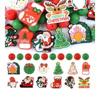 URROMA 32Pcs Christmas Silicone Beads Irregular&Round Spacer Bead with Santa Claus Deer Shape Loose Beads for DIY Pen Bracelet Craft Making