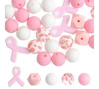 URROMA 35Pcs Pink & White Silicone Beads for DIY Necklace Bracelet Keychain Jewelry