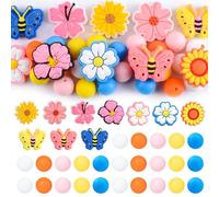 URROMA 35Pcs Silicone Beads, Butterfly Flower Themed Silicone Bead Kit Bulk Spacer Beads for DIY Pen Loose Beads Accessory Jewelry Keychain Making