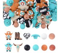 URROMA 36 Pcs 3D Western Cowboy Silicone Beads, Cowboy Themed 3D Stereo Pendants Pattern & Round DIY Jewelry Making Charms for Craft Decoration
