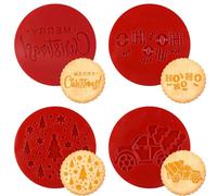 URROMA 4 Pcs Merry Christmas Acrylic Embosser Stamps Fondant Cookie Molds Cookie Cutters for DIY Baking Cake/Sugar Paste/Cupcake/Chocolate