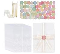 URROMA 50 PACK Invitation Envelopes Set-White Foil Print Wildflower Translucent Vellum Jackets for 5x7 Wedding Invitations with Wax Seal Stickers Chiffon Silk Ribbon