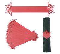 URROMA 50Pcs Christmas Snowflake Napkin Rings Bulk, Pearl Red Paper Napkin Holder Winter Household Napkin Buckle for Holiday Table Decor Xmas Party