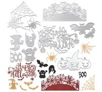 URROMA 6 PCS Halloween Metal Cutting Dies, Cutting Die Embossing Cuts Stencil Ghost Bat Pumpkin Cobweb Word Pattern Cutting Dies for Paper Card Making Decoration DIY Scrapbooking Album Craft Decor
