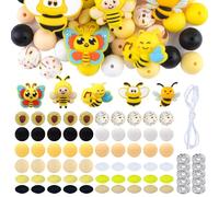 URROMA 65Pcs Bee Silicone Beads, 3D Shaped Butterfly Bee, Round Rubber Beads, DIY Crafts Making For Keychains Bracelet Necklace