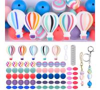 URROMA 65Pcs Hot Air Balloon Silicone Beads,Rainbow Blue Pink 3D Silicone Loose DIY Charm Handmade Accessorie for Keychain Making Festival Decoration Gift