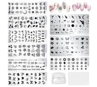 URROMA 9 PCS Nail Stamp Plates Set,French Line Nails Stamper Flower Art Stencils Butterfly Pattern Printing Templates for DIY Nail Art Accessories