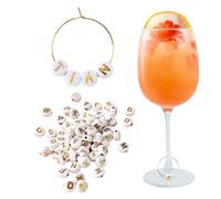 URROMA Alphabet Wine Glass Charms, 200pcs Random Alphabet Round Beads Personalized Drink Identifiers for Wine Cocktail Champagne Tasting Party Favors