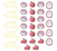URROMA Animal Themed Acrylic Cake Decoration, 30 Pcs Happy Birthday Cake Topper Mini Apple Hedgehog Cupcake Decor for Party Ceremony Bakery DIY Craft