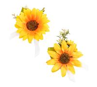 URROMA Artificial Sunflower Boutonniere, 2 Pcs Wedding Flower Corsage Set Wrist Corsage for Bride Groom Bridesmaid Best Man Wedding Ceremony Anniversary Prom