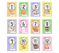 URROMA Baby Monthly Milestone Cards, 1-12 Month Animal Prints Cards Baby Birth Announcement Sign for Baby Shower Month Marker Baby Photo Props
