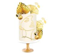 URROMA Boho Gold Birthday Cake Decoration, Boho Fan Cake Toppers Ball Face Ginkgo Leaves for Golden Cupcake Topper Bohemian Wedding Bridal Baby Shower Party Decor