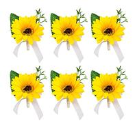 URROMA Boutonniere for Prom, 6 Pcs Artificial Yellow Sunflower Corsage Men Wedding Boutonniere Wedding Flowers Anniversary Homecoming Prom Party Decorations Accessories