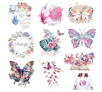 URROMA Butterfly Iron on Patches, 9pcs Colorful Stickers Iron on Transfer Decals Butterfly Heat Transfer Patches for T-Shirt Jeans Backpacks Families Clothing Hat DIY Applique