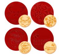 URROMA Christmas Cookie Stamps, 4PCS Red Christmas Acrylic Molds Snowflake Winter Cookie Stamps Cookie Baking Supplies for Holiday Treats, 3in