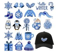URROMA Christmas Iron on Patches,Winter Blue Mixed Embroidered Iron on/Sew on Patches Xmas Themed Applique for Clothes Hat Jeans DIY Accessories