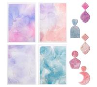 URROMA Clay Transfer Paper, 4Pcs Ink Gilded Texture Patterns Polymer Clay Transfer Sheets with Auxiliary Tools for Fantastic Jewelry Making