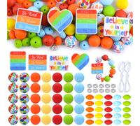 URROMA Colorful Silicone Beads Set,75Pcs Rainbow Theme Bulk Silicone Bead Irregular Spacer Beads for Choice of All Pride Bracelets Pride Month Craft