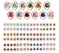 URROMA Crystal Birthstone Charms Beads, 96Pcs Peach Heart Crystal Charms with Rings for Jewelry Making Crystal Charms Earring Making Bracelet Necklace 12 Colors
