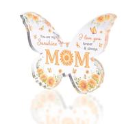 URROMA Crystal Glass Butterfly Shaped Acrylic Plaque Sunflowers and Butterflies Pattern Acrylic Desktop Ornament Clear Acrylic Desktop Sign with Heartwarming Words
