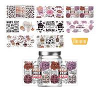 URROMA Cup Wrap Transfer Stickers, 8Pcs Waterproof Letter Theme Cup Decals Flower Vintage Sticker Set for Smooth Surface Coffee Mugs,Laptops,Skateboards