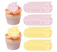 URROMA Cupcake Toppers, 30Pcs Mirror Teacher’s Day Apple Shaped Acrylic Cake Picks Cupcake Discs Decor Dessert Ice Cream Toppers Accessories