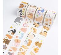 URROMA Cute Animal Washi Tape, 4Pcs Dogs Cats Rabbits Pandas Pattern Decorative Tapes Adhesive Tapes for Scrapbook Card Making Picture Frame Decor